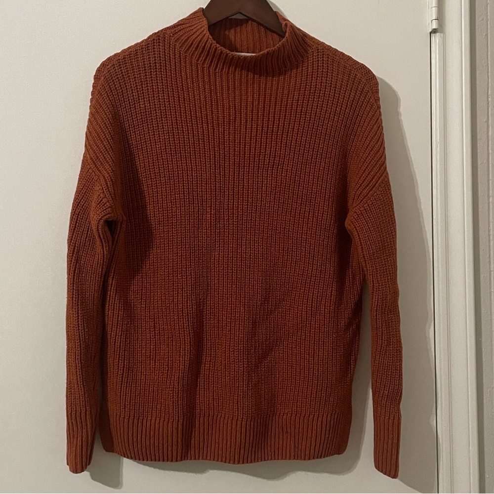 Max Studio Rust Orange Ribbed Mock Neck Cotton Sweater - Small